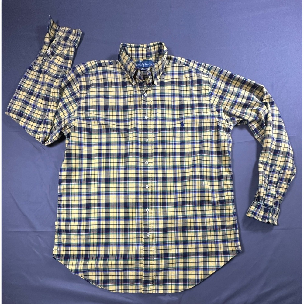 Ralph Lauren Classic Fit Plaid Shirt Mens LT Tall Yellow Blue Green Long Sleeve